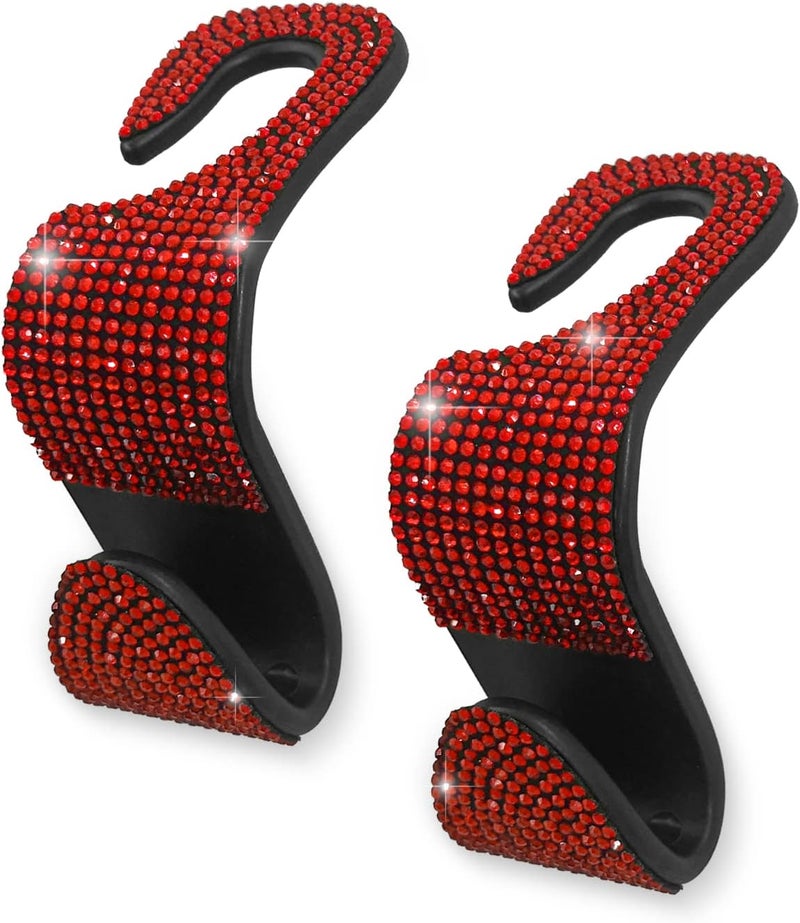 OSIFIT 2PCS Car Seat Hooks, Bling Rhinestone Headrest Hooks, Universal Bling Car Interior Accessories, for Handbag, Clothes, Purse, Water Bottle (Red) - Image 1